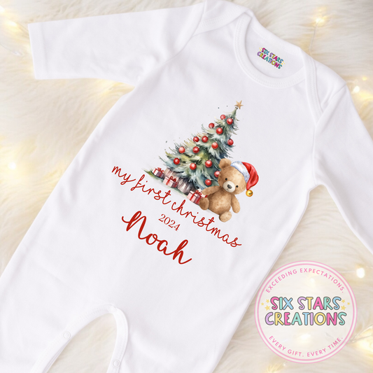 Personalised My First Christmas Bear Sleepsuit