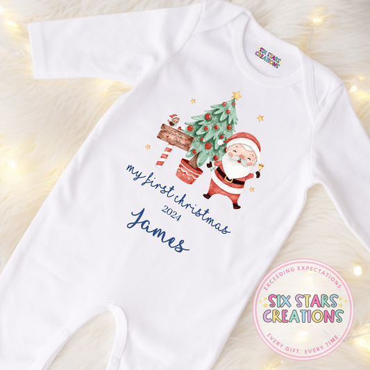 Personalised My First Christmas Santa Sleepsuit