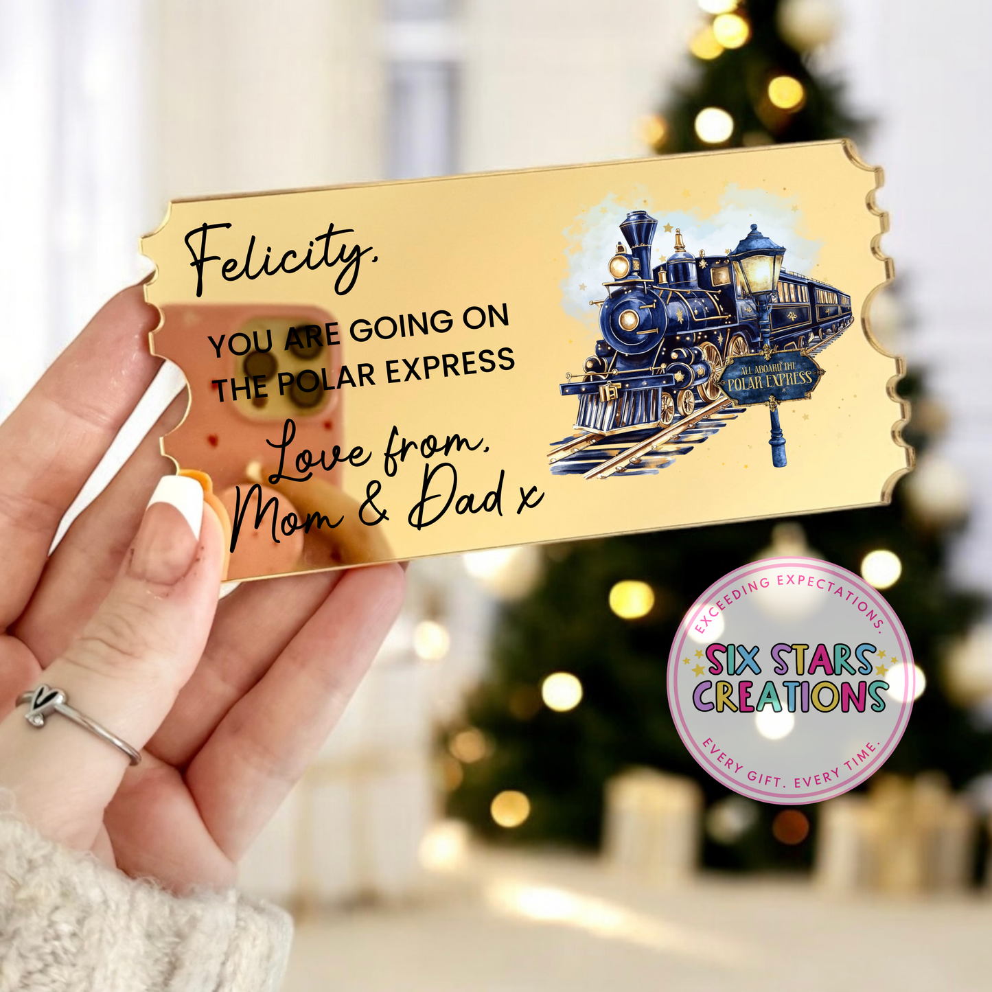 Gold Mirrored Train Ticket Keepsake