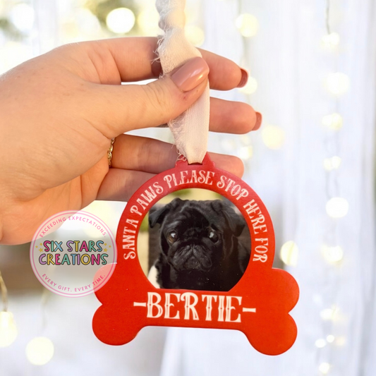 Personalised Santa Paws Dog Bone Shaped Decoration