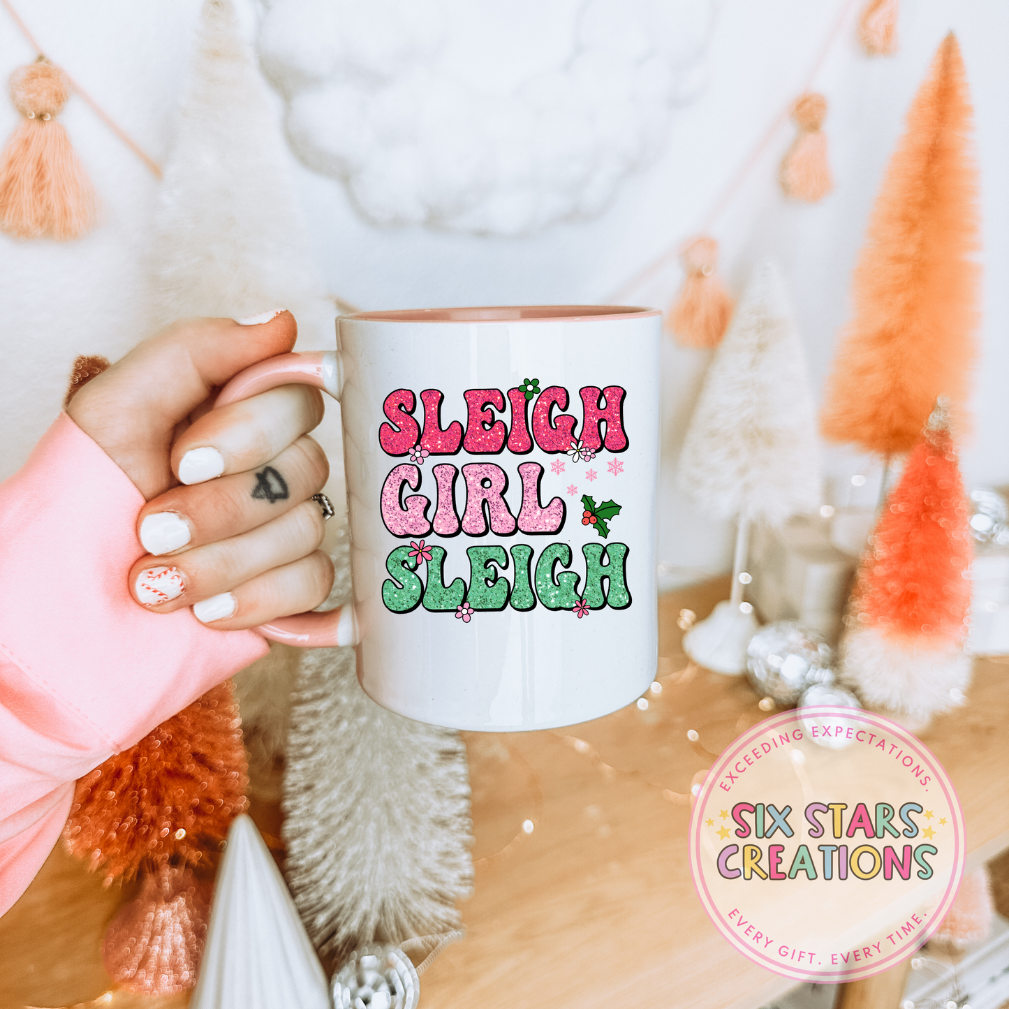 Sleigh Girl Sleigh Pink Handle Mug
