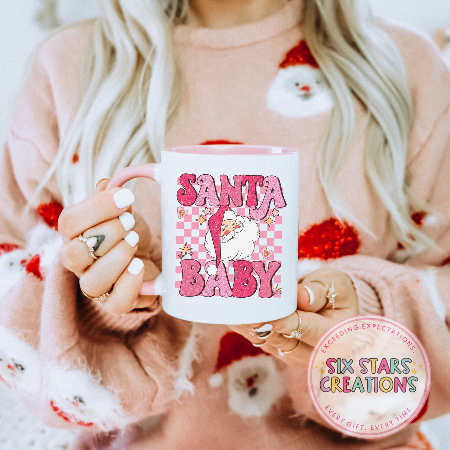 Santa Baby Pink Handle Mug