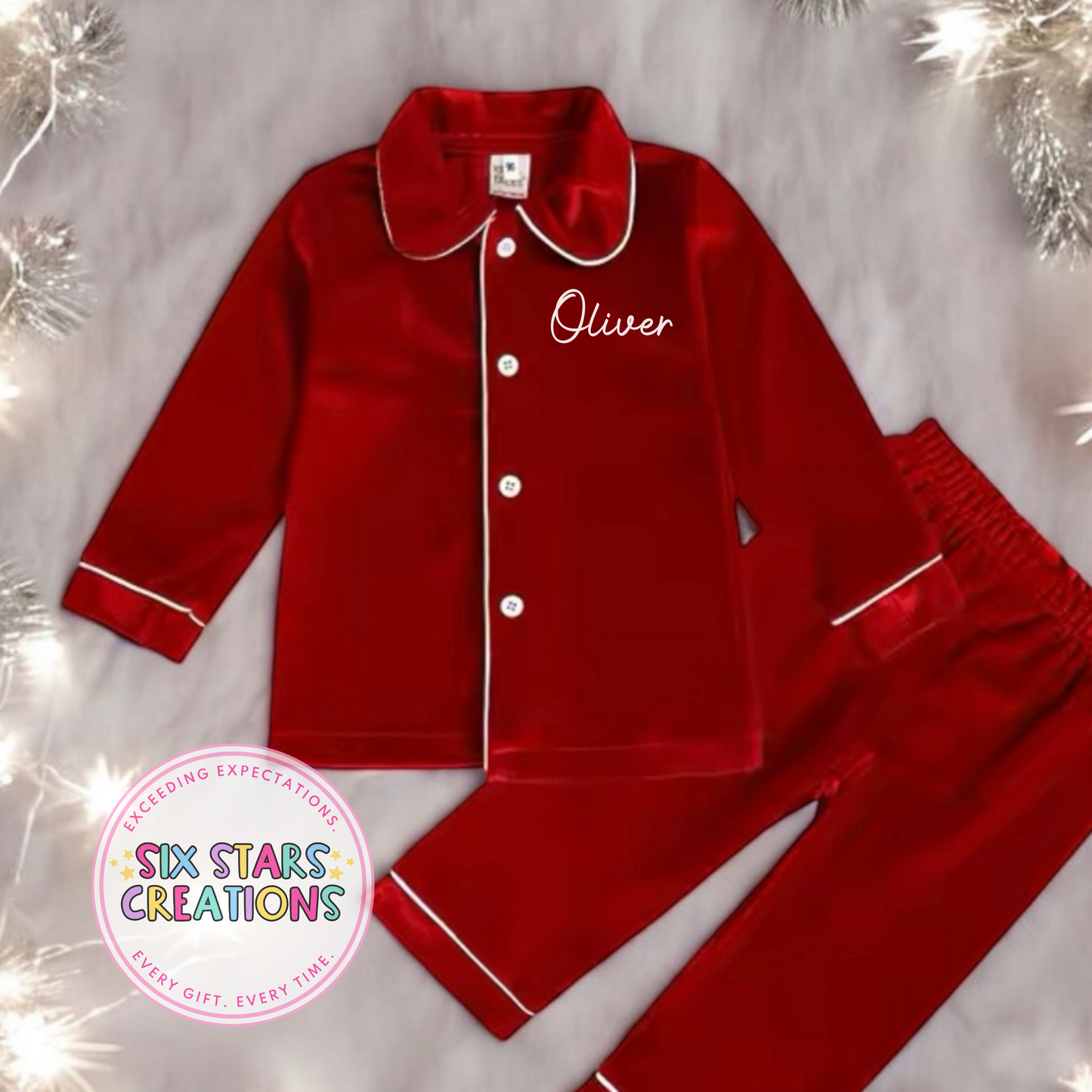 Boys Personalised Red Velvet Pyjamas