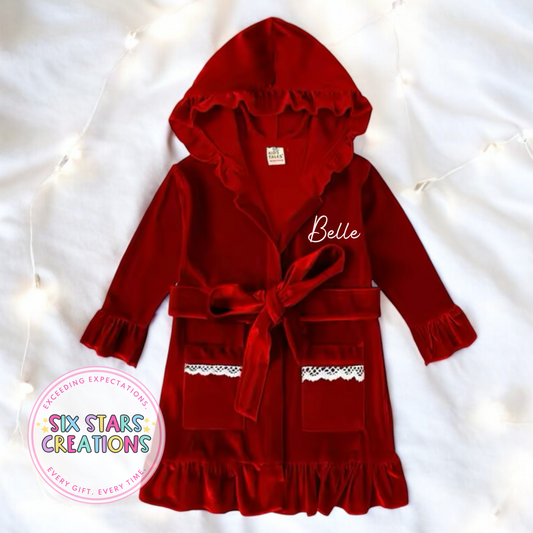 Personalised Girls Red Velvet Robe