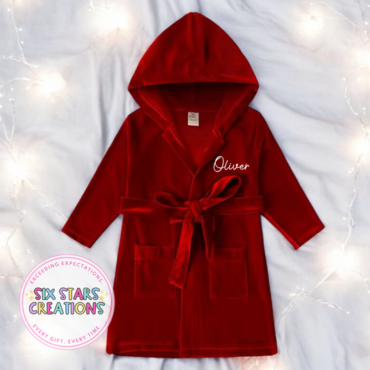 Personalised Boys Red Velvet Robe