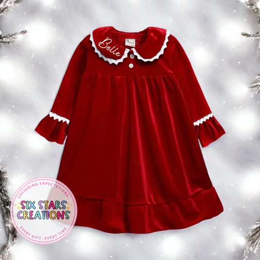 Personalised Red Velvet Long-Sleeved Nightie