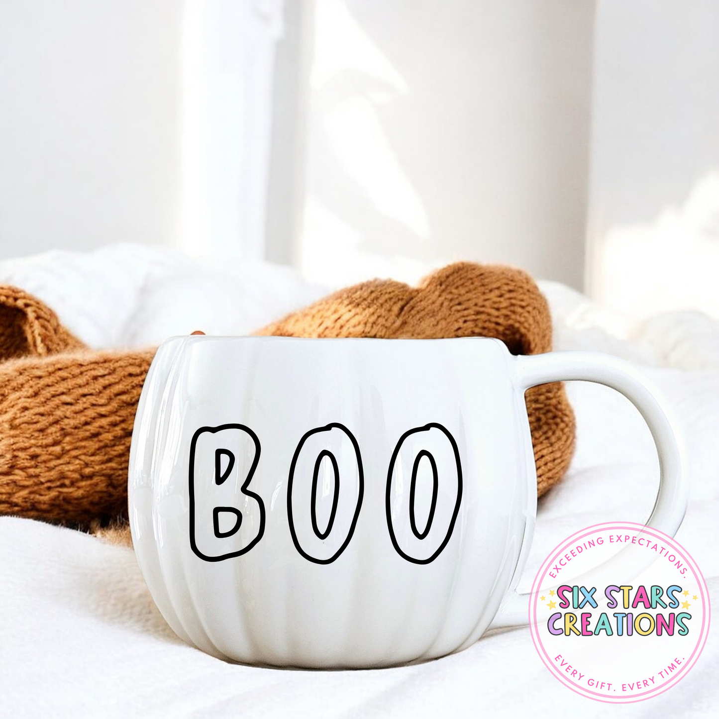 “BOO” Pumpkin Shaped Mug - WHITE