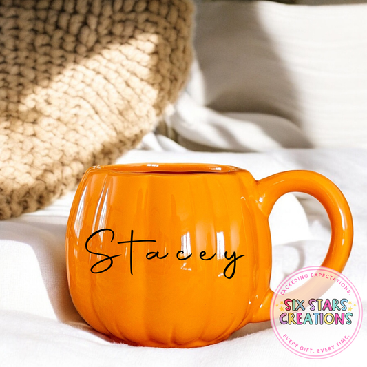 Personalised Pumpkin Shaped Mug - ORANGE