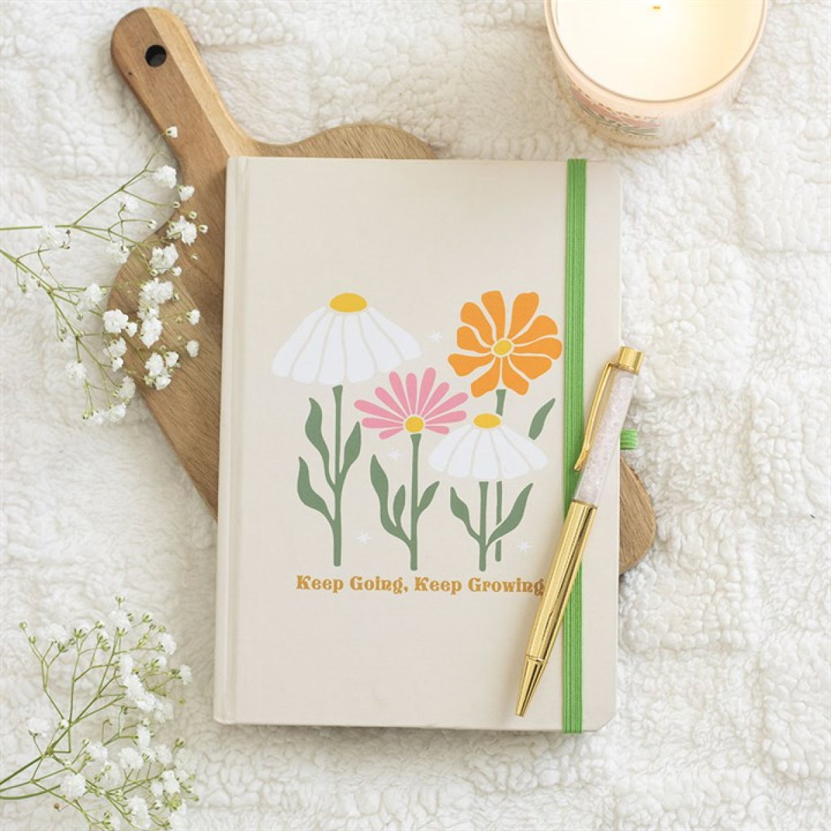 Keep Going, Keep Growing A5 Notebook with Rose Quartz Pen