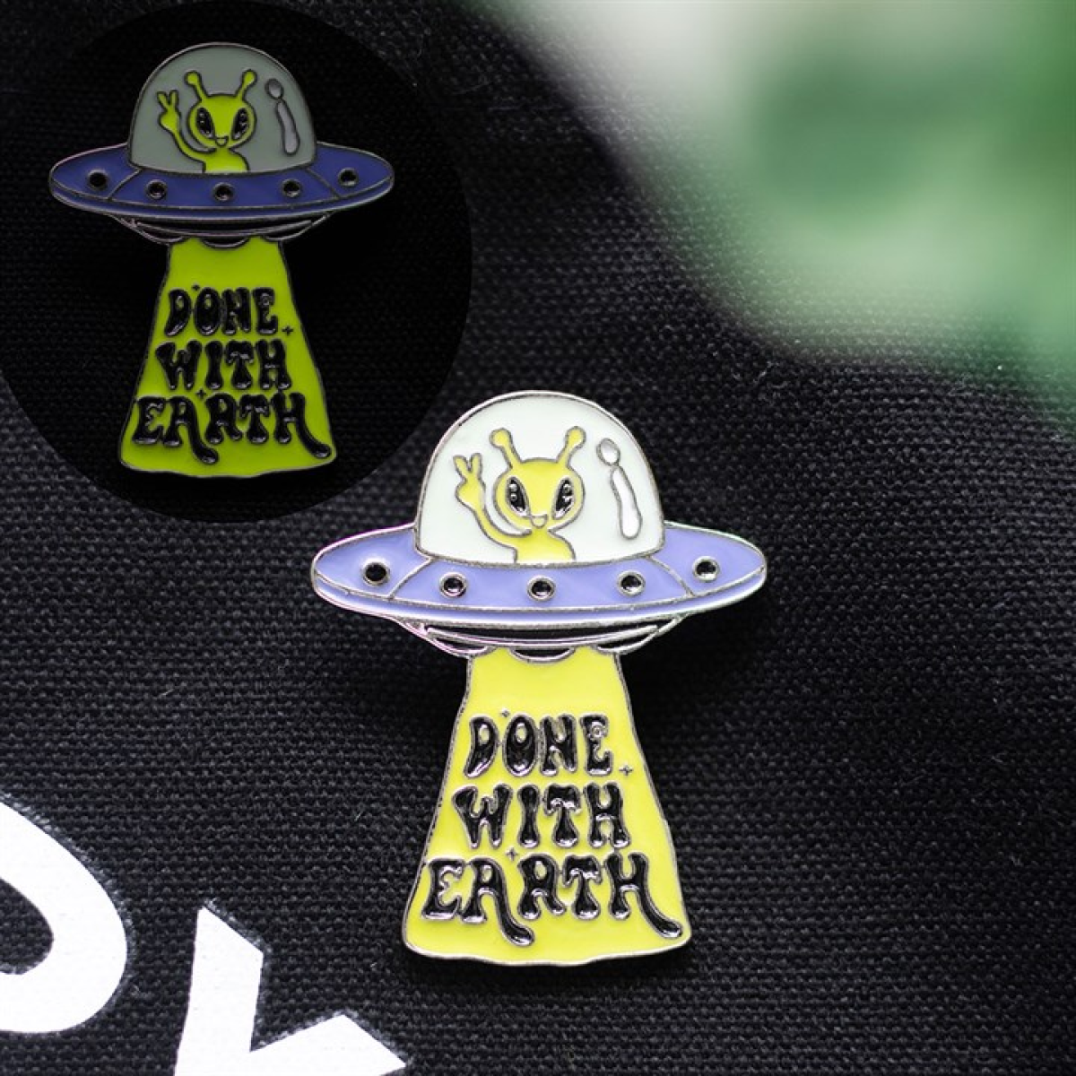 Glow in the Dark UFO Enamel Pin Badge