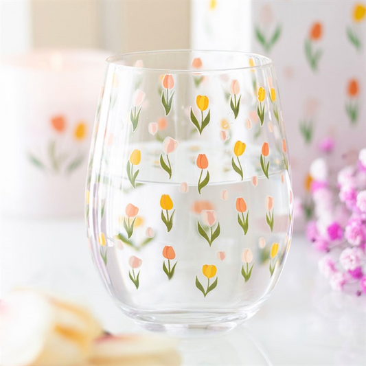 Tulip Print Stemless Glass