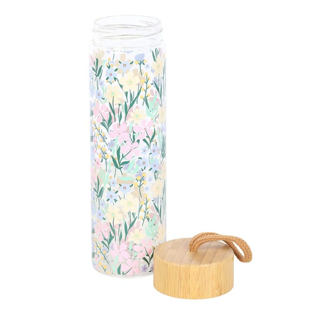 Ditsy Floral Print Glass and Bamboo Water Bottle