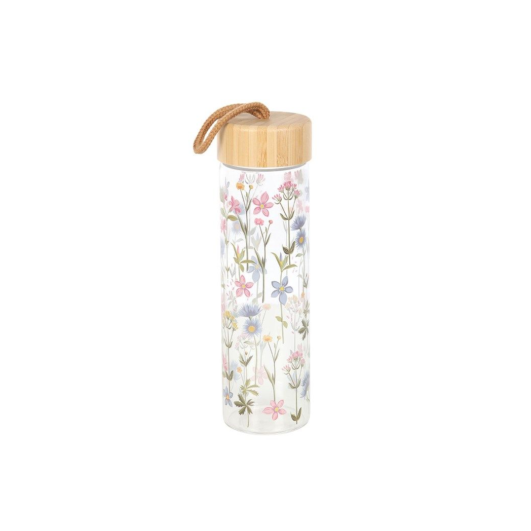 Floral Print Glass Water Bottle