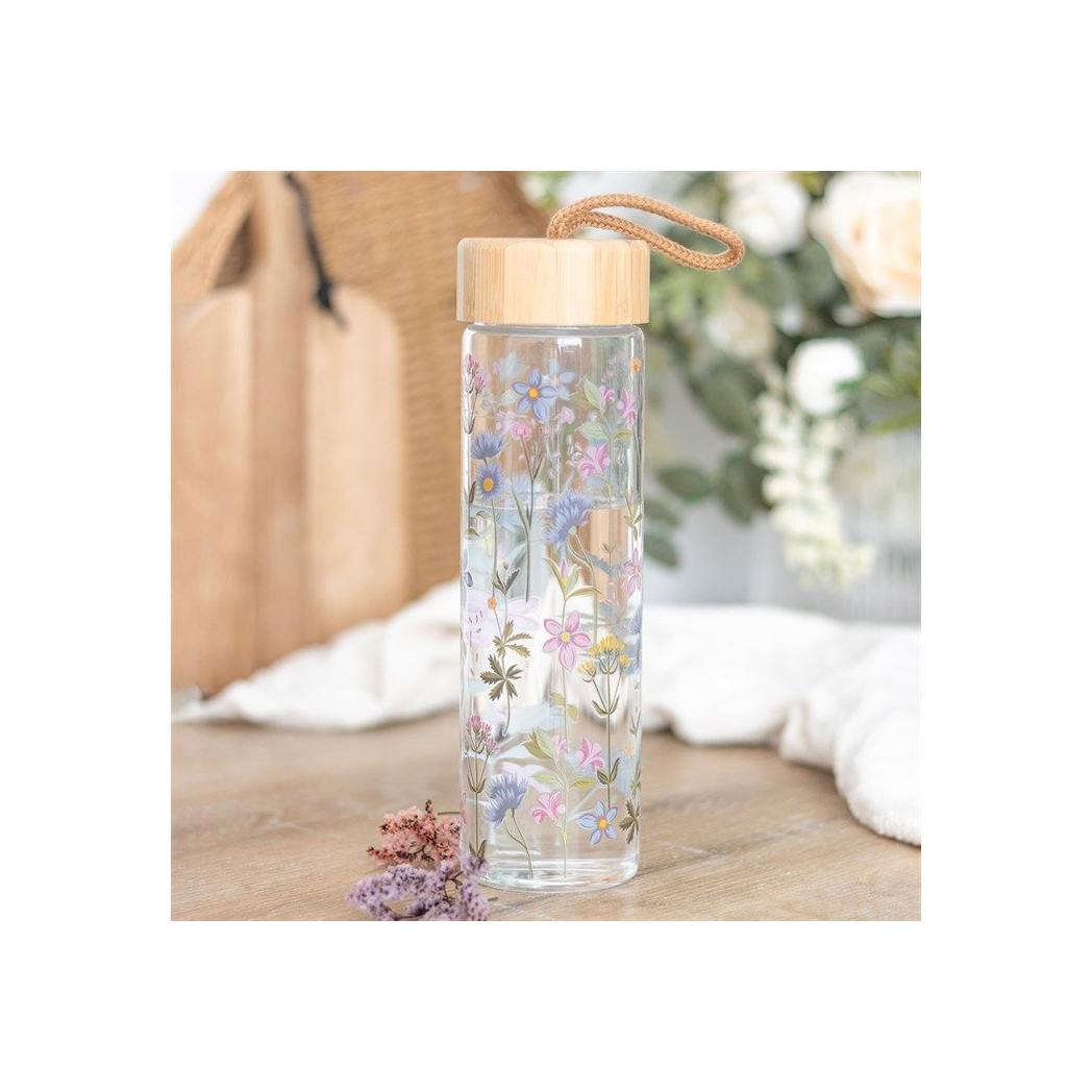 Floral Print Glass Water Bottle