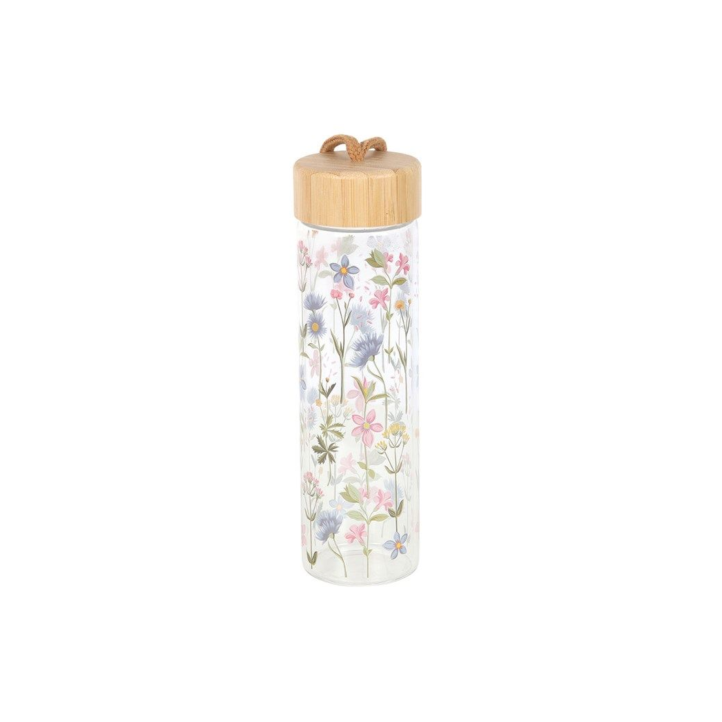 Floral Print Glass Water Bottle